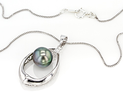 10-11mm Cultured Tahitian Pearl Rhodium Over Sterling Silver Pendant with 18 inch Chain