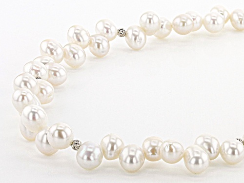 Genusis™5.5-7.5mm White Cultured Freshwater Pearl Rhodium Over Sterling Silver 18 inch Necklace - Size 18