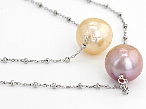 Genusis™ 10-13mm Peach & Lavender Cultured Freshwater Pearl Rhodium Over Silver 18 inch Necklace - Size 18