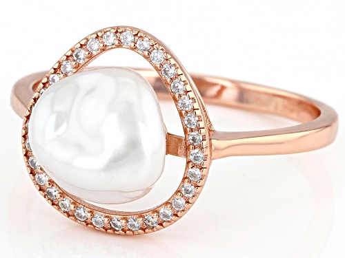 9-11mm White Cultured Keshi Freshwater Pearl Bella Luce® 0.24ctw 18k Rose Gold over Silver Ring - Size 11