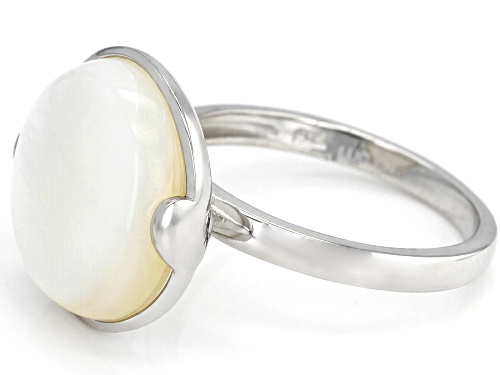 14-14.5mm Round White Mother of Pearl Rhodium Over Sterling Silver Ring - Size 9