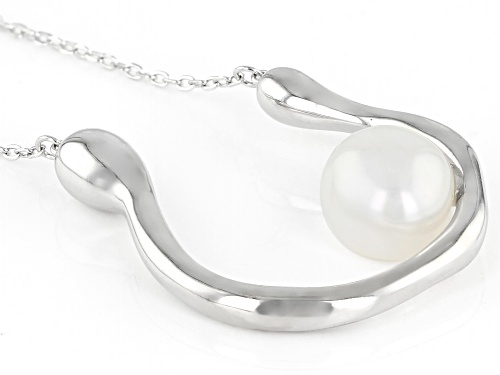 8mm White Cultured Freshwater Pearl Rhodium Over Silver 18 inch plus 2 inch Extender Necklace - Size 18