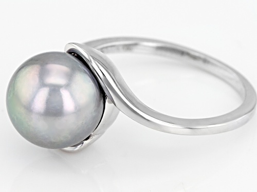 10-10.5mm Silver Cultured Freshwater Pearl Rhodium Over Sterling Silver Bypass Ring - Size 11