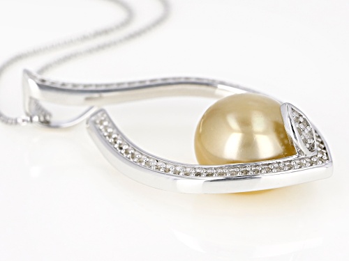 11-12mm Cultured Golden South Sea Pearl With 0.44ctw White Topaz Rhodium over Silver Pendant