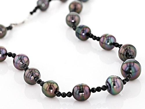 9-12mm Cultured Tahitian Pearl 1.1ctw Black Spinel Rhodium Over Sterling Silver 18 inch Necklace - Size 18
