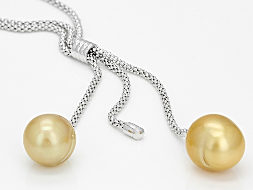 10-11mm Cultured Golden South Sea Pearl Rhodium Over Sterling Silver 22 inch Necklace - Size 22
