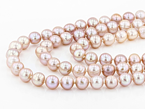 7-8mm Pink Cultured Freshwater Pearl Rhodium over Silver Three Strand 20 inch Necklace - Size 20