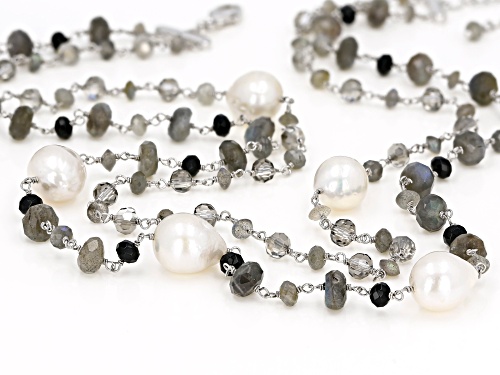 Genusis™ 11-15mm Cultured Freshwater Pearl & Multi-Gem Rhodium Over Silver 24 Inch Necklace - Size 24