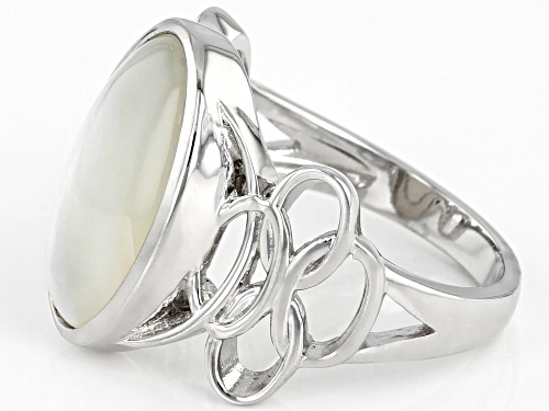 16x10mm White Mother-of-Pearl, Rhodium Over Sterling Silver Inlay Ring - Size 7