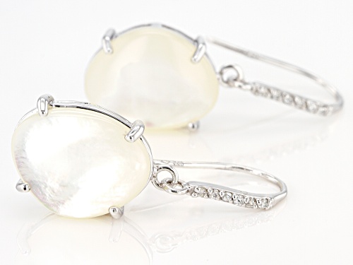 White South Sea Mother-of-Pearl And White Zircon Rhodium Over Sterling Silver Earrings