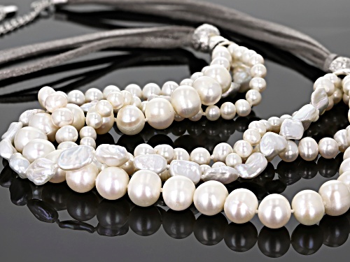 3.5-10mm Cultured Freshwater Pearl & Bella Luce® Suede & Rhodium Over Sterling Silver Necklace - Size 22