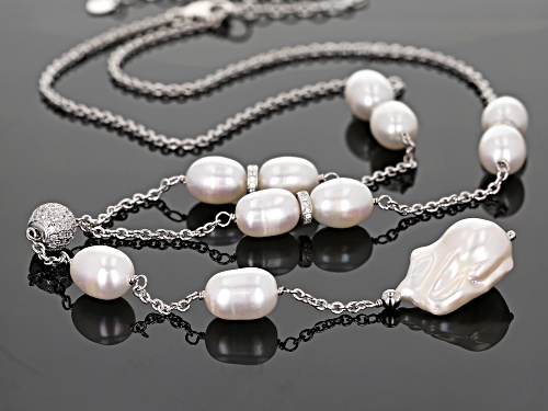 Genusis™ 16mm & 10-11mm Cultured Freshwater Pearl With Bella Luce® Rhodium Over Silver Necklace - Size 24