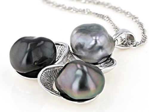 8-9mm Multi-Color Cultured Keshi Tahitian Pearl Rhodium Over Sterling Silver Pendant With Chain