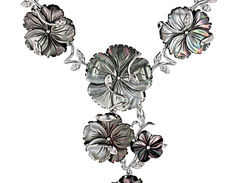 18-35mm Tahitian Mother-of-Pearl Rhodium Over Sterling Silver 19 Inch Floral Necklace - Size 19