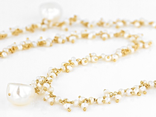 3-10.5mm Cultured Freshwater Pearl 18k Yellow Gold Over Sterling Silver 28 Inch Endless Necklace - Size 28