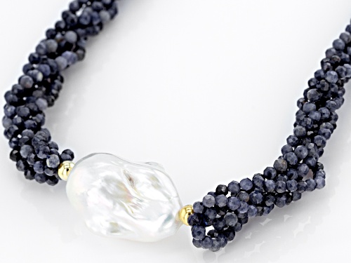 Genusis™ Cultured Freshwater Pearl & Sapphire 18k Yellow Gold Over Sterling Silver Necklace - Size 18