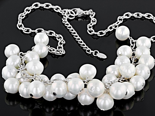 9-10mm White Cultured Freshwater Pearl Rhodium Over Sterling Silver 18 Inch Necklace - Size 18
