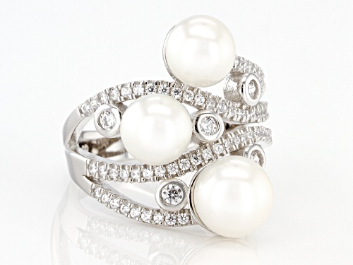 6-7.5mm White Cultured Freshwater Pearl & Bella Luce® Rhodium Over Sterling Silver Ring - Size 12