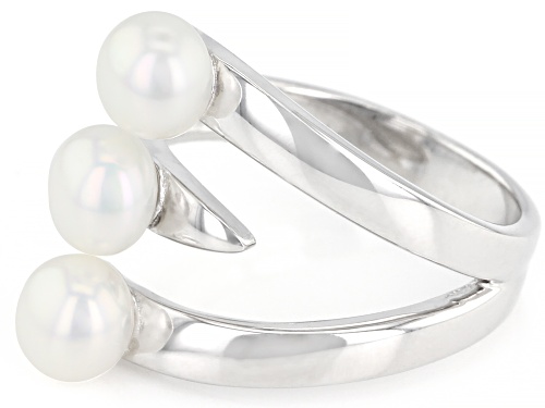 5mm White Cultured Freshwater Pearl Rhodium Over Sterling Silver Ring - Size 11