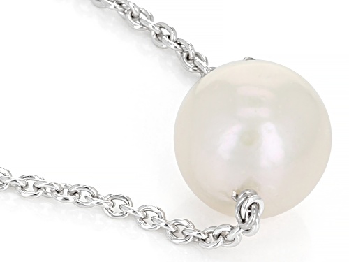 Genusis™ 11-12mm White Cultured Freshwater Pearl Rhodium Over Sterling Silver 18 Inch Necklace - Size 18