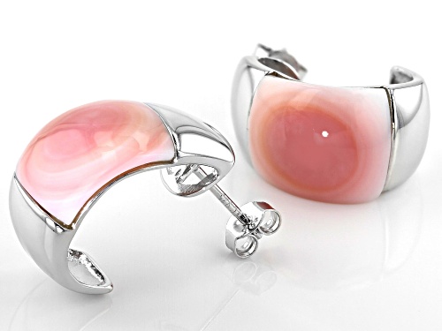 13x16mm Pink Conch Shell Rhodium Over Sterling Silver Earrings