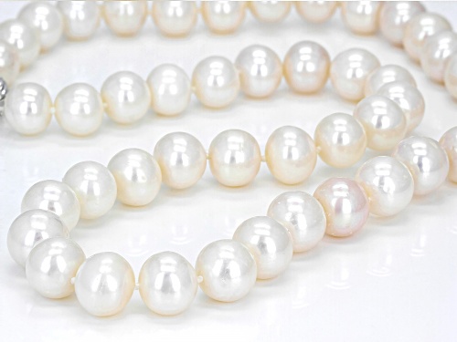 10-12mm White Cultured Freshwater Pearl Rhodium Over Sterling Silver 22 Inch Strand Necklace - Size 22