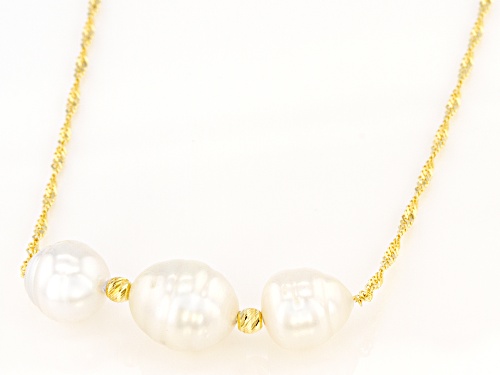 8-10mm White Cultured South Sea Pearl 18k Yellow Gold Over Sterling Silver 18 Inch Necklace - Size 18