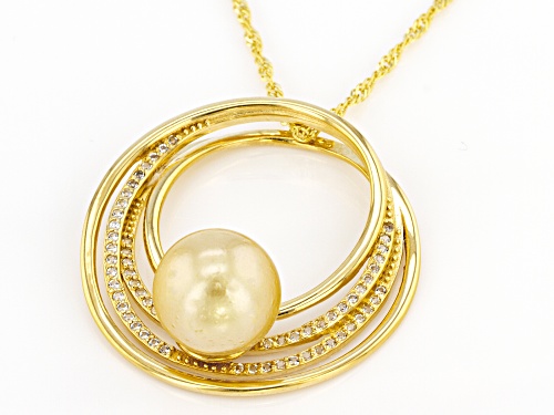 9-10mm Golden Cultured South Sea Pearl And White Topaz 18k Yellow Gold Over Sterling Silver Pendant