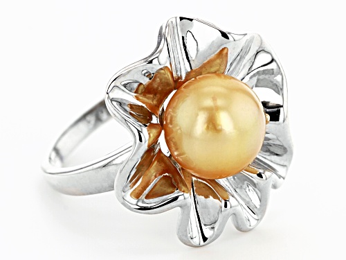 10-11mm Golden Cultured South Sea Pearl Rhodium Over Sterling Silver Ring - Size 8