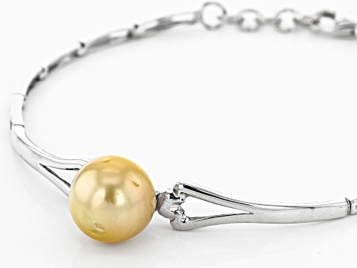 10-11mm Golden Cultured South Sea Pearl Rhodium Over Sterling Silver 7 Inch Bracelet - Size 7