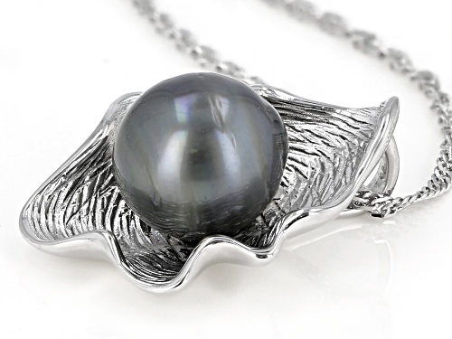 8-9mm Cultured Tahitian Pearl Rhodium Over Sterling Silver Pendant With Chain