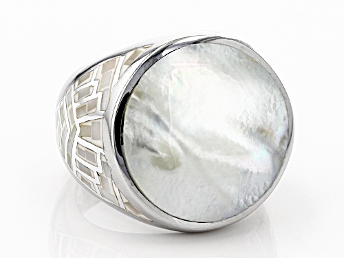 White South Sea Mother-of-Pearl Rhodium Over Sterling Silver Ring - Size 6