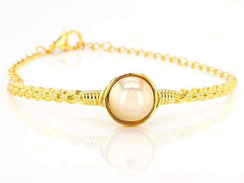 11-12mm Golden Cultured South Sea Pearl 18k Yellow Gold Over Sterling Silver 7 Inch Bracelet - Size 7