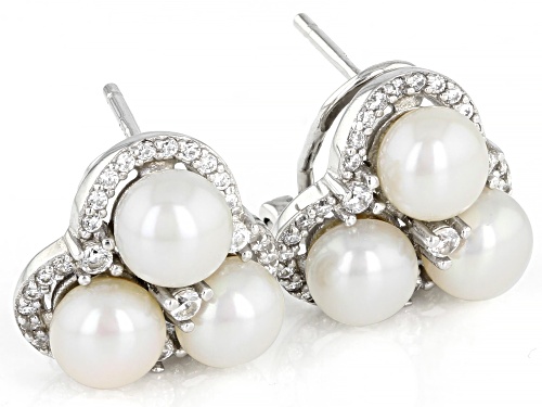 5.5mm White Cultured Freshwater Pearl & Bella Luce® Rhodium Over Sterling Silver Earrings
