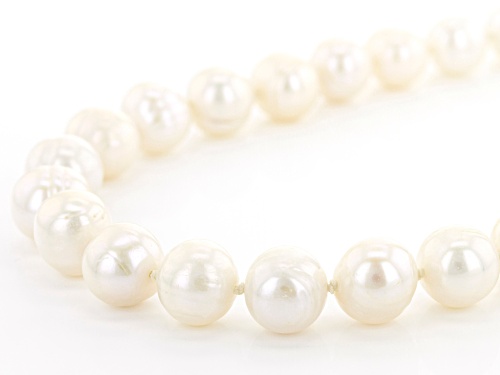 9-10mm White Cultured Freshwater Pearl Rhodium Over Sterling Silver 18 Inch Strand Necklace - Size 18