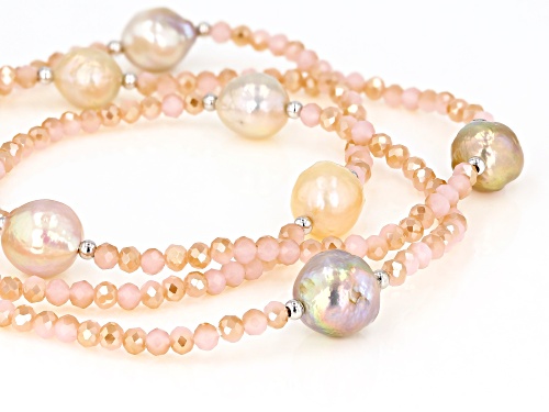 Genusis™ 10-12mm Cultured Freshwater Pearl & Pink Crystal Rhodium Over Silver 32 Inch Necklace - Size 32