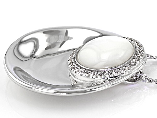 White Mother-of-Pearl & White Topaz Rhodium Over Sterling Silver Pendant With Chain