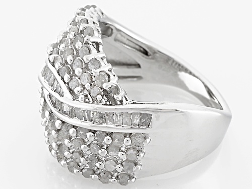 1.50ctw Round And Baguette White Diamond Rhodium Over Sterling Silver Cluster Ring - Size 7