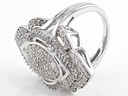 2.00ctw Round And Baguette  White Diamond Rhodium Over Sterling Silver Cluster Ring - Size 7