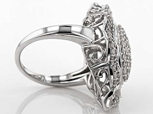 2.00ctw Round And Baguette White Diamond Rhodium Over Sterling Silver Cluster Ring - Size 5