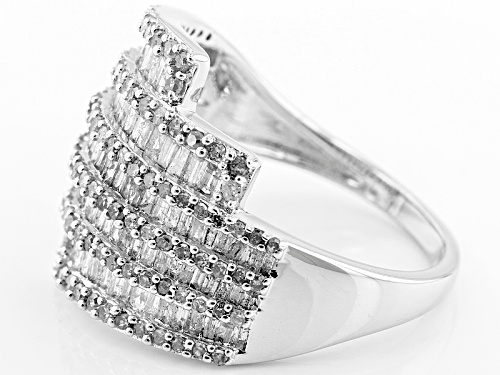 1.40ctw Baguette And Round White Diamond Rhodium Over Sterling Silver Cluster Ring - Size 6