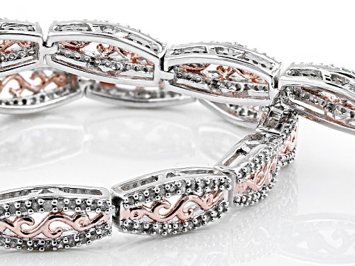 1.00ctw Round White Diamond Rhodium And 14k Rose Gold Over Sterling Silver Line Bracelet - Size 7.5