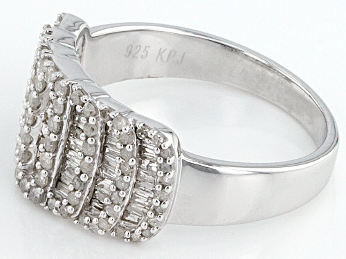 .84ctw Round And Baguette White Diamond Rhodium Over Sterling Silver Band Ring - Size 7