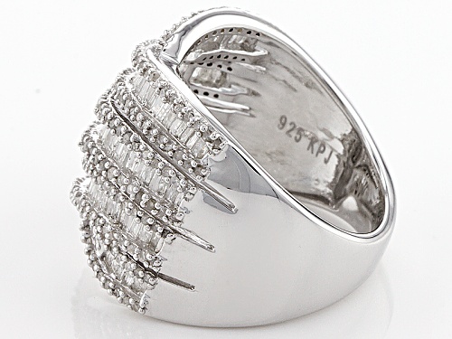 1.25ctw Round And Baguette White Diamond Rhodium Over Sterling Silver Crossover Ring - Size 6