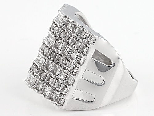1.00ctw Round And Baguette White Diamond Rhodium Over Sterling Silver Cluster Ring - Size 7