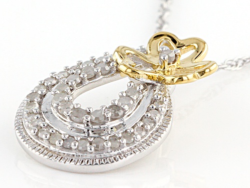 .22ctw Round White Diamond Rhodium And 14k Yellow Gold Over Sterling Silver Pendant With 18