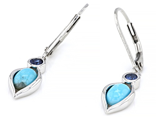 7x5mm Oval Composite Arizona Turquoise with 0.22ctw Nepalese Kyanite Rhodium Over Silver Earrings