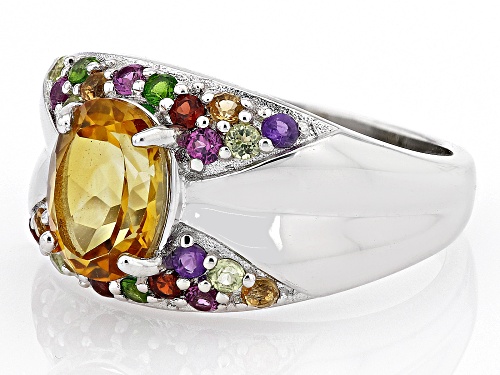1.54ct Oval Brazilian Citrine With 0.46ctw Round Multi-Gem Rhodium Over Sterling Silver Ring - Size 6