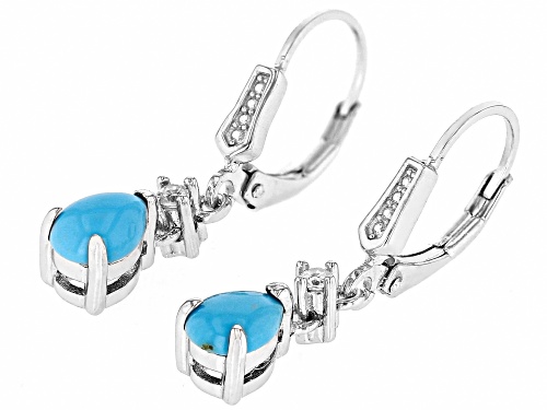 7x5mm Sleeping Beauty Turquoise With 0.40ctw White Zircon Rhodium Over Silver Dangle Earrings