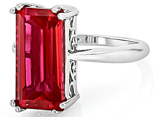 9.00ct Baguette Lab Created Ruby Rhodium Over Sterling Silver Ring - Size 8